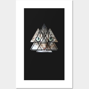 Cat Lover Cute Cat Face Geometric Triangles Sacred Geometry Posters and Art